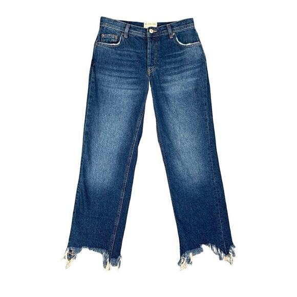 We The Free People Jeans Womens 25 Denim Maggie Straight Cropped Fray Button Fly - Picture 1 of 15
